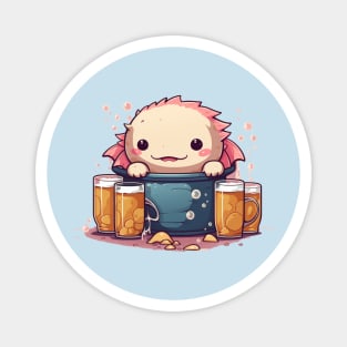 Cute axolotl drinking beer addict Magnet